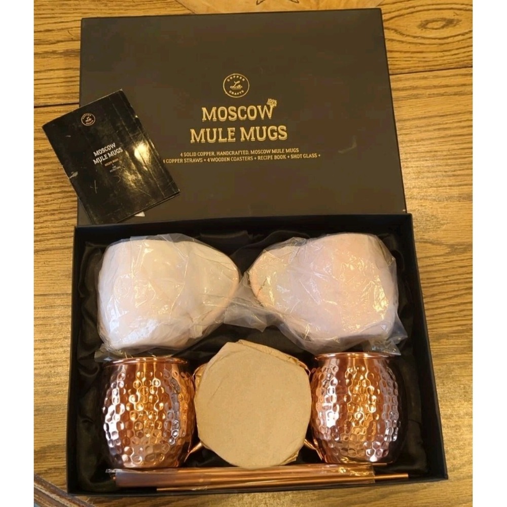 Moscow Mule Copper Mugs Set - 4 Authentic Handcrafted‎ Copper Mugs (16 oz.)